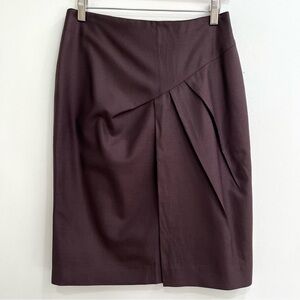 MaxMara pleated brown pencil skirt stretch wool silk size 2